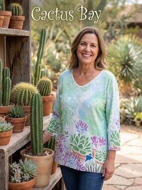 Cactus Bay Mint & Lavender Succulent Motif with Rhinestone Tunic